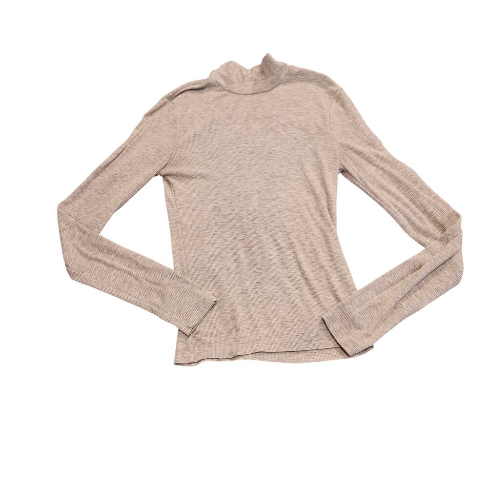 Abercrombie & Fitch Ribbed Mock Neck Top Gray Long Sleeve Basic Womens Medium